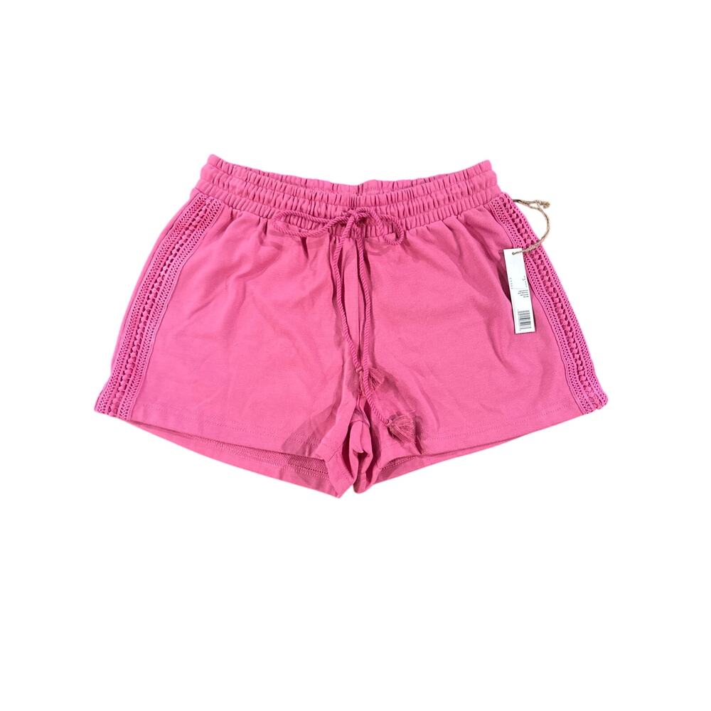 Rae Dunn Knit Shorts crochet trim Pink Small